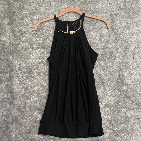 White House Black Market Tops - White House Black Market Halter Date Top Black Strappy Gold Accents XS Sexy
